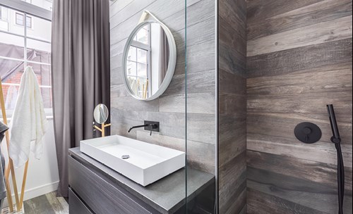 Bathroom interior - Hand basin, Mirror, Walk-in shower