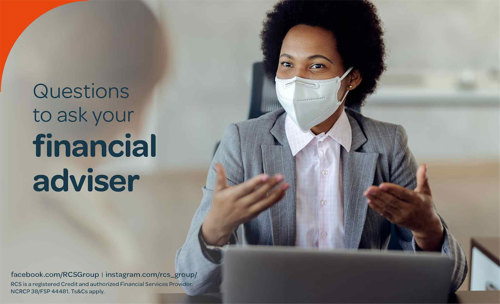 Financial advisor with mask on, talking to client