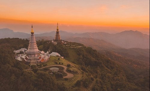 Ancient temples in Thailand in landscape of fauna and flora